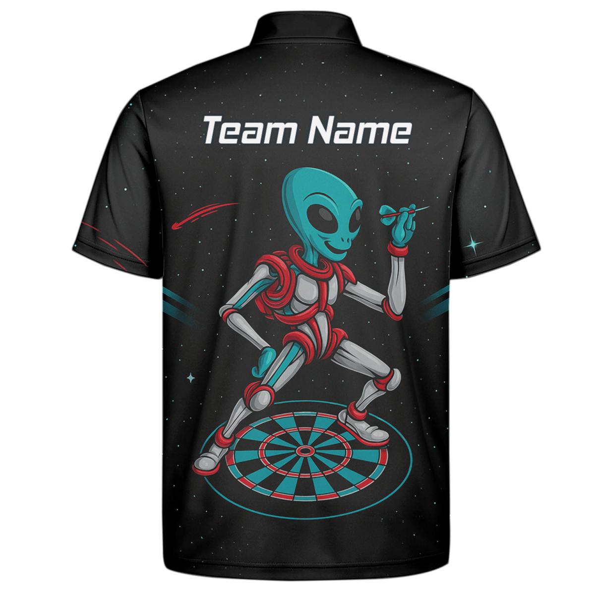 Herren Polo - Shirt Personalisiert Schwarz Alien Darts Motiv Petrol Rot G2888 - Outfitsuche