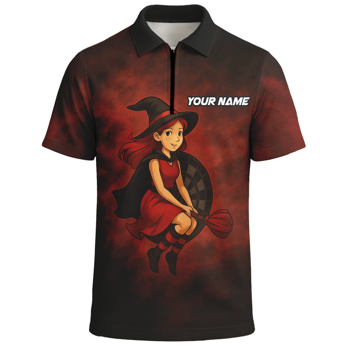 Herren Poloshirt Halloween Hexe Darts Personalisiert Dunkelrot Schwarz N3590 - Outfitsuche