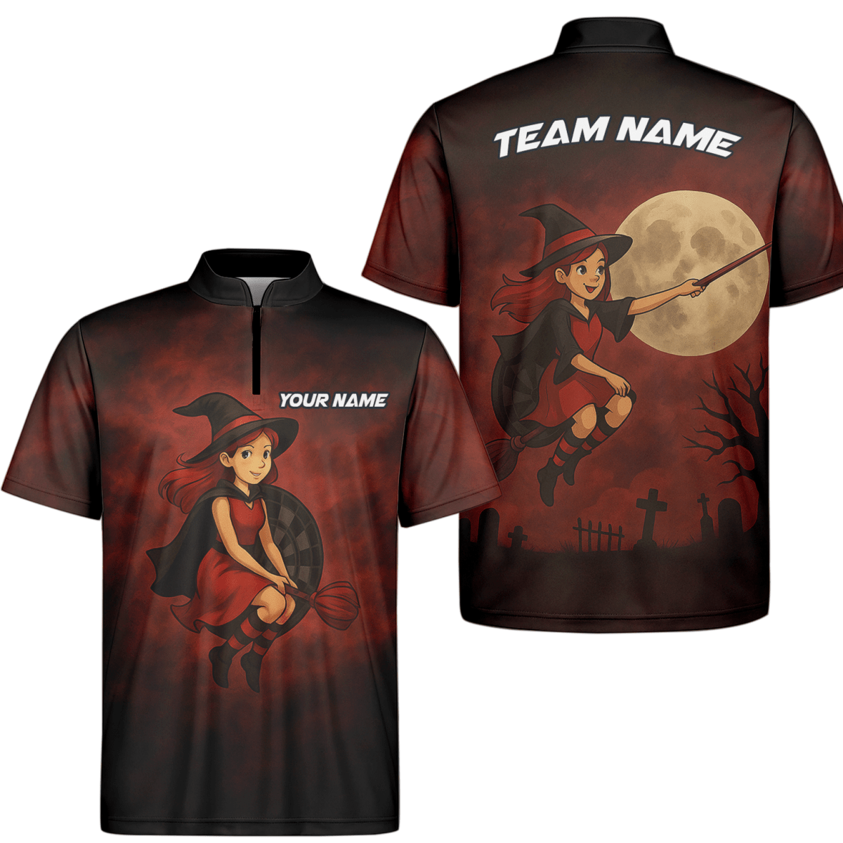 Herren Poloshirt Halloween Hexe Darts Personalisiert Dunkelrot Schwarz N3590 - Outfitsuche