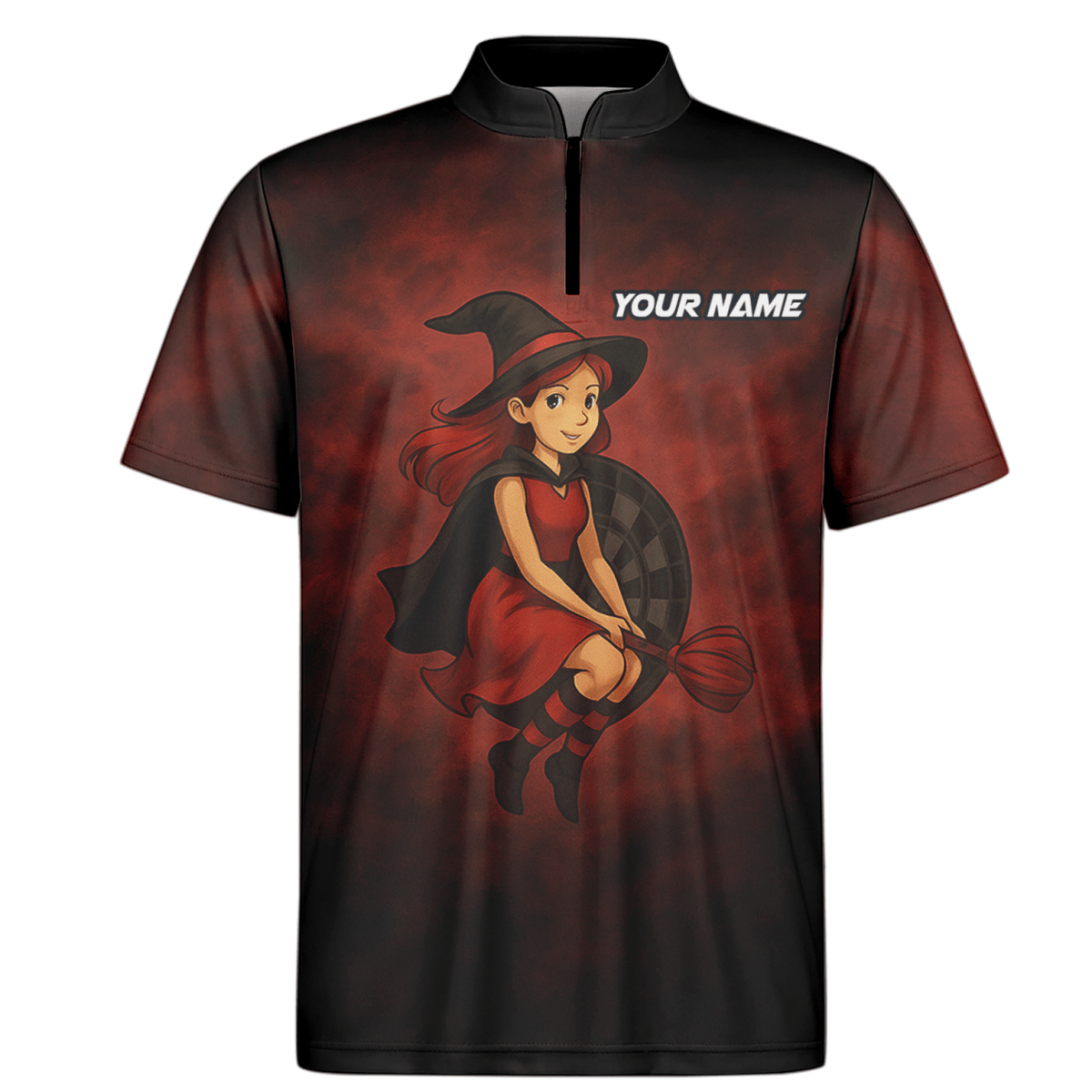 Herren Poloshirt Halloween Hexe Darts Personalisiert Dunkelrot Schwarz N3590 - Outfitsuche