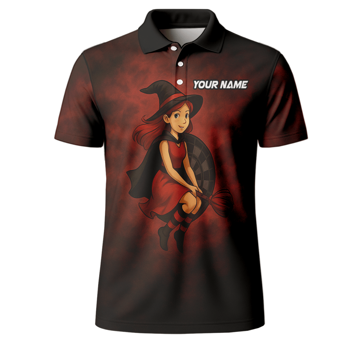 Herren Poloshirt Halloween Hexe Darts Personalisiert Dunkelrot Schwarz N3590 - Outfitsuche