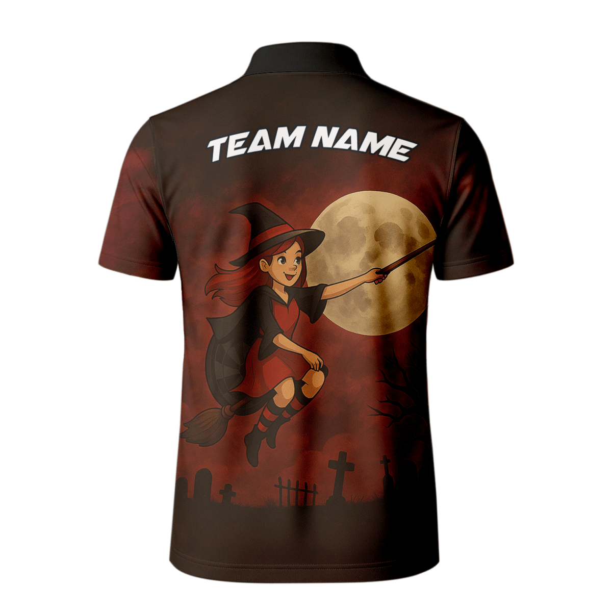 Herren Poloshirt Halloween Hexe Darts Personalisiert Dunkelrot Schwarz N3590 - Outfitsuche