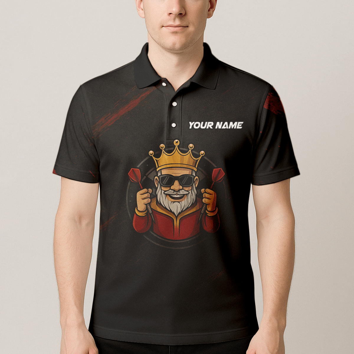 Herren Poloshirt Personalisiert - Dart Königskrone - Schwarz Rot Grunge B1780 - Outfitsuche