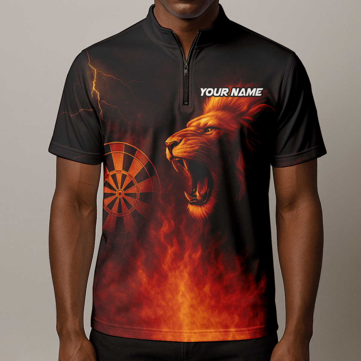Herren Poloshirt Schwarz Orange mit Brüllendem Löwen und Feuerpfeilen Motiv T4859 - Outfitsuche