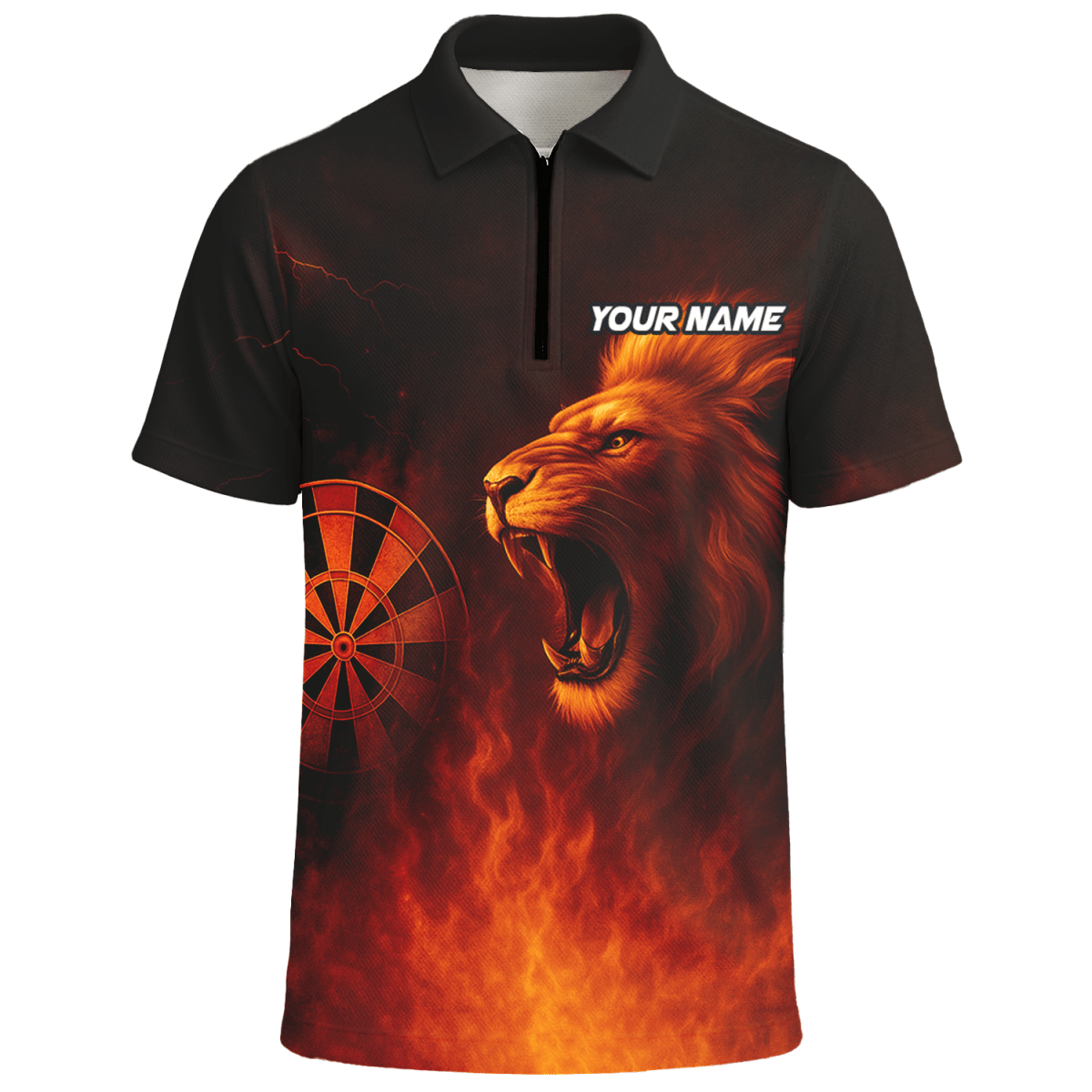 Herren Poloshirt Schwarz Orange mit Brüllendem Löwen und Feuerpfeilen Motiv T4859 - Outfitsuche