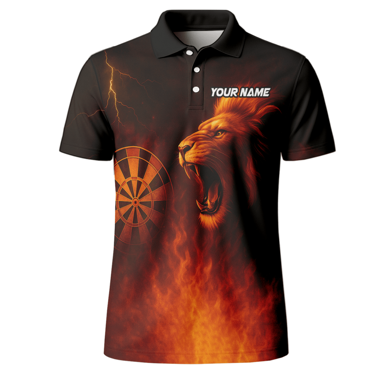 Herren Poloshirt Schwarz Orange mit Brüllendem Löwen und Feuerpfeilen Motiv T4859 - Outfitsuche