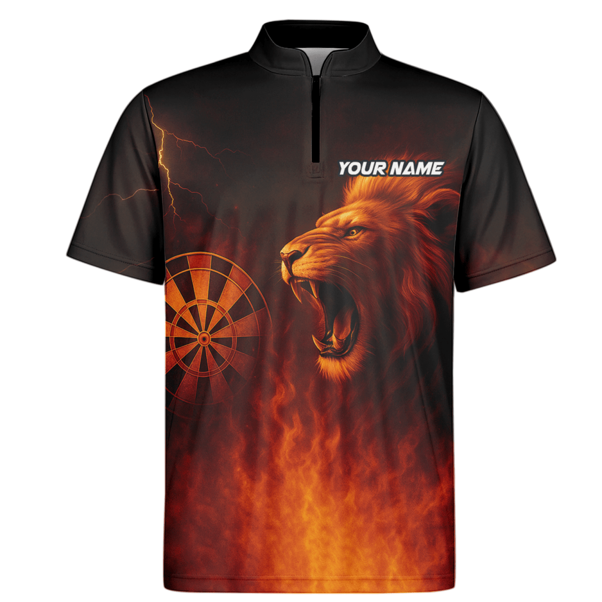 Herren Poloshirt Schwarz Orange mit Brüllendem Löwen und Feuerpfeilen Motiv T4859 - Outfitsuche