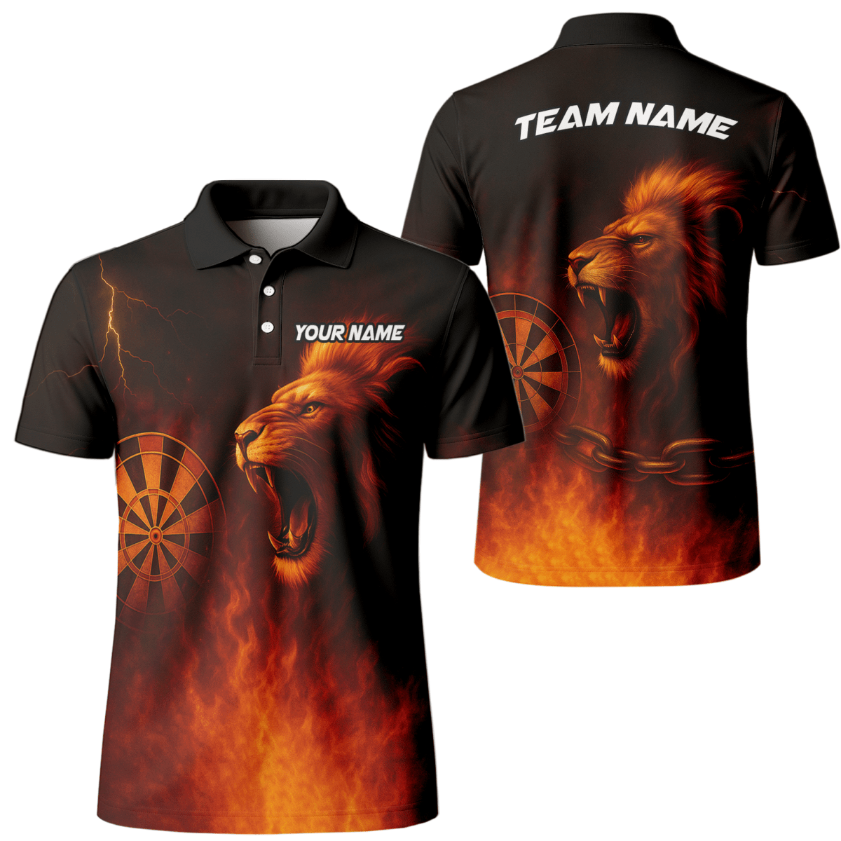 Herren Poloshirt Schwarz Orange mit Brüllendem Löwen und Feuerpfeilen Motiv T4859 - Outfitsuche