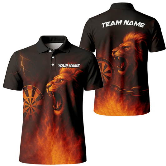 Herren Poloshirt Schwarz Orange mit Brüllendem Löwen und Feuerpfeilen Motiv T4859 - Outfitsuche