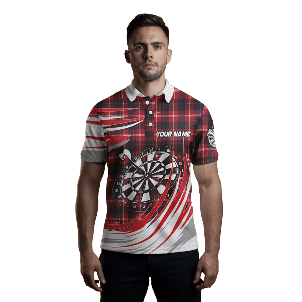 Herren Rot Kariertes Darts Polo Shirt T1537 - Outfitsuche