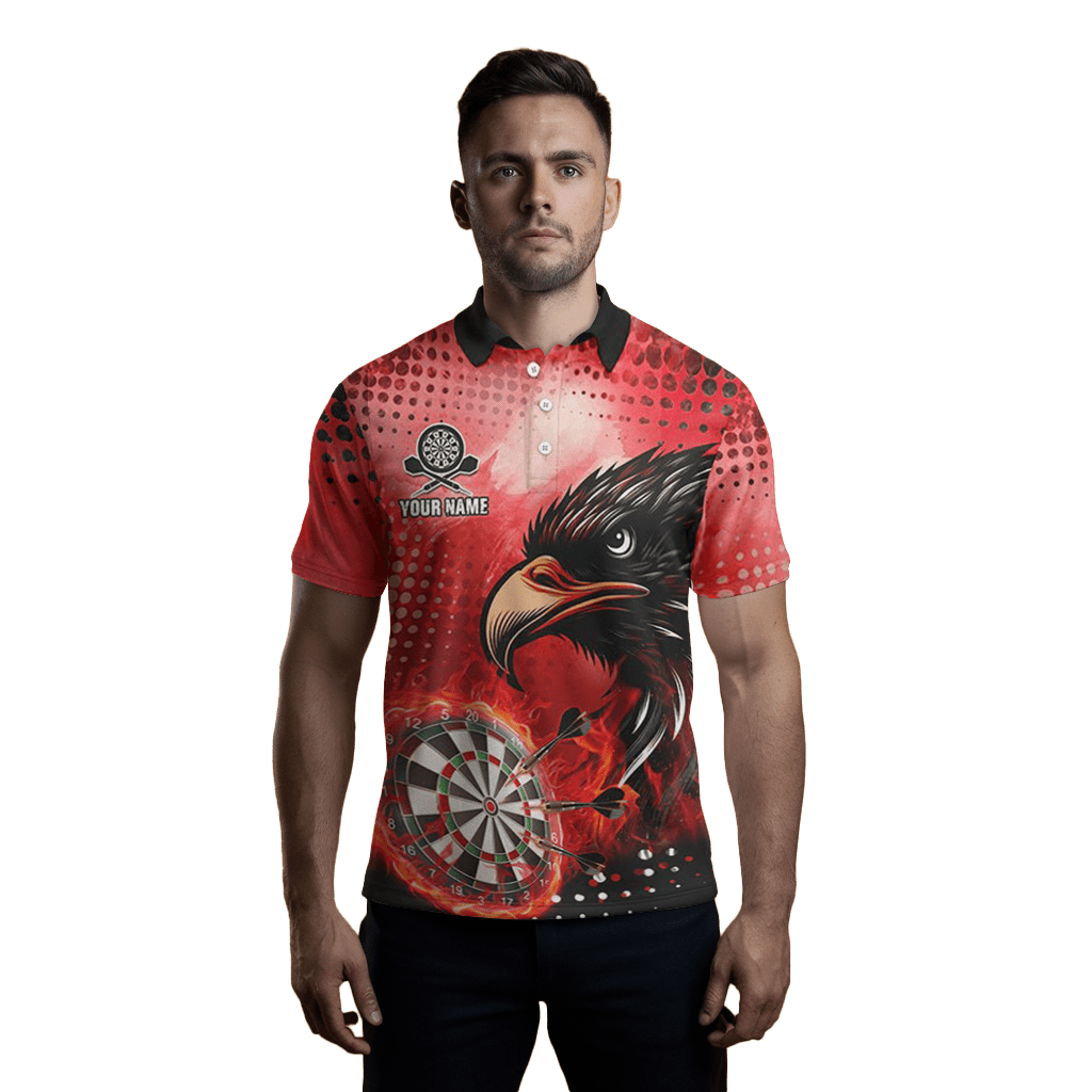 Herren Rotes Dartboard Feuer Adler Darts Polo Trikot T1863 - Outfitsuche