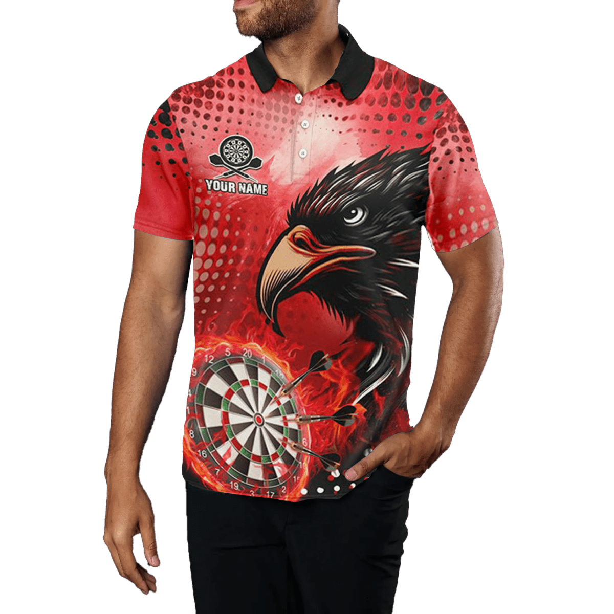 Herren Rotes Dartboard Feuer Adler Darts Polo Trikot T1863 - Outfitsuche