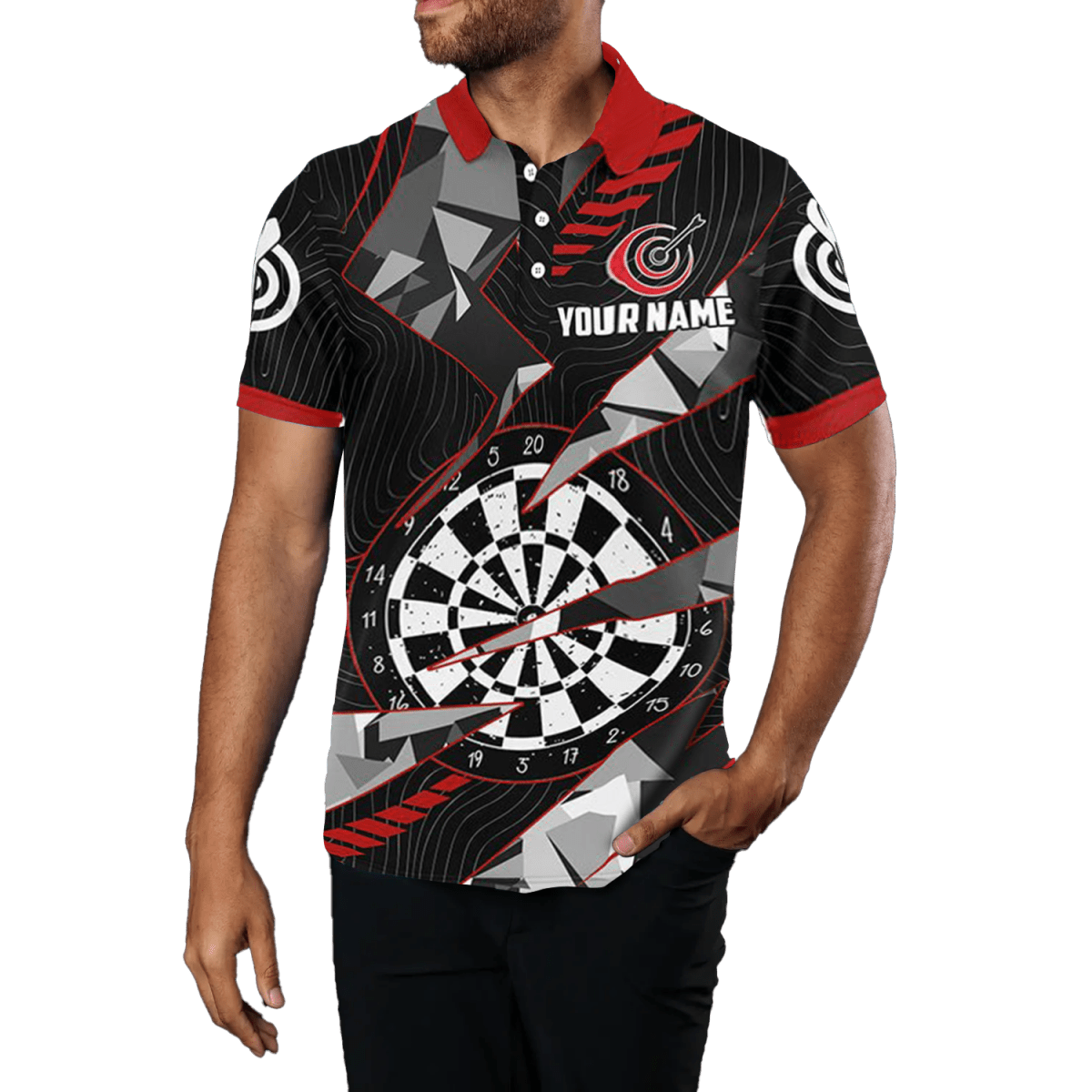 Herren Schwarz Rot Grunge Darts Polo Shirt T1516 - Outfitsuche