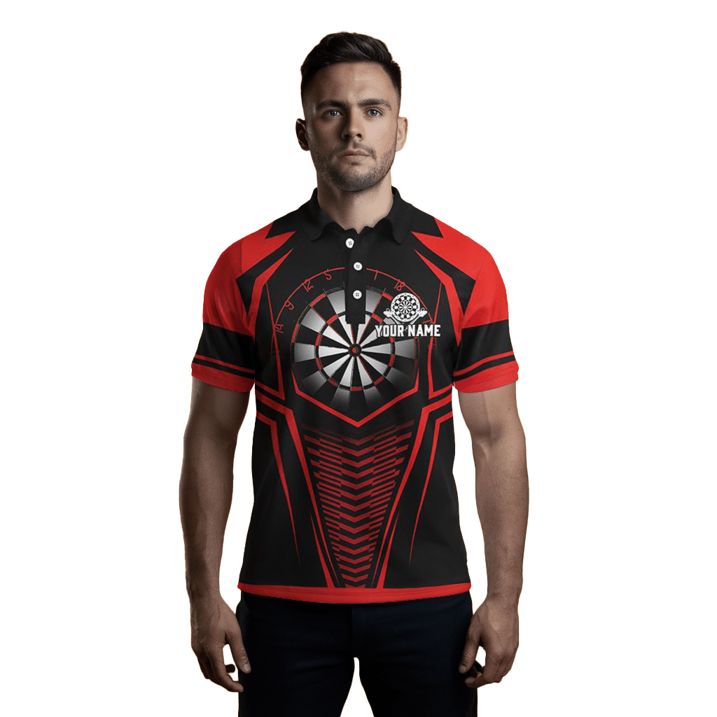 Herren Schwarze Rote Darts Polo Shirts - Individuelle Lustige Dart - Team Trikots (100) T1286 - Outfitsuche