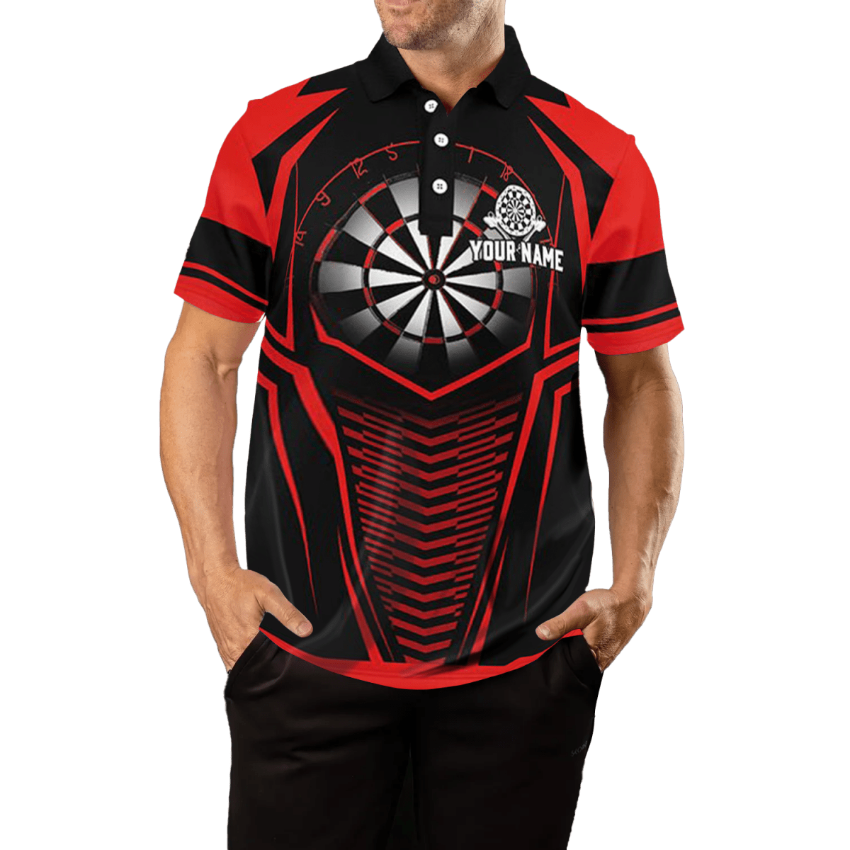 Herren Schwarze Rote Darts Polo Shirts - Individuelle Lustige Dart - Team Trikots (100) T1286 - Outfitsuche