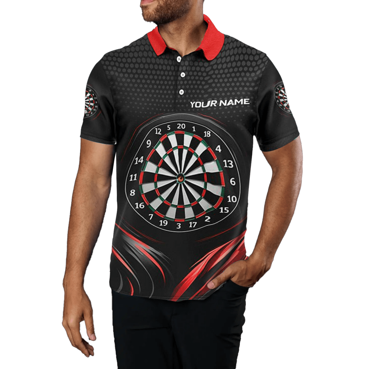 Herren Schwarzes & Rotes Sport Darts Polo Shirt L1239 - Outfitsuche