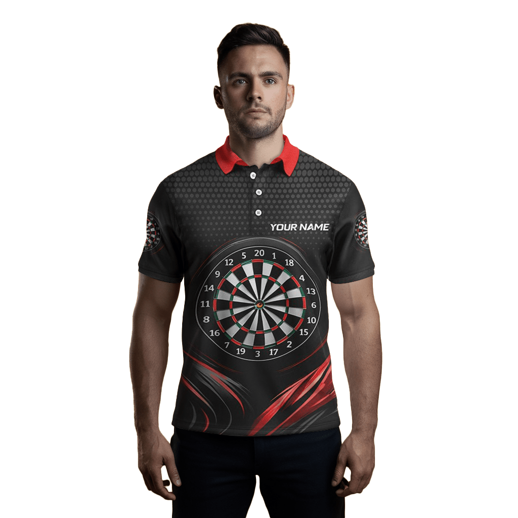 Herren Schwarzes & Rotes Sport Darts Polo Shirt L1239 - Outfitsuche