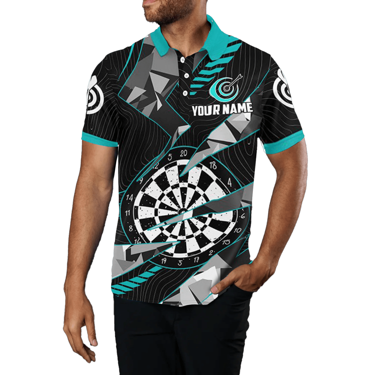 Herren Schwarzes Türkis Grunge Darts Polo Shirt T1517 - Outfitsuche