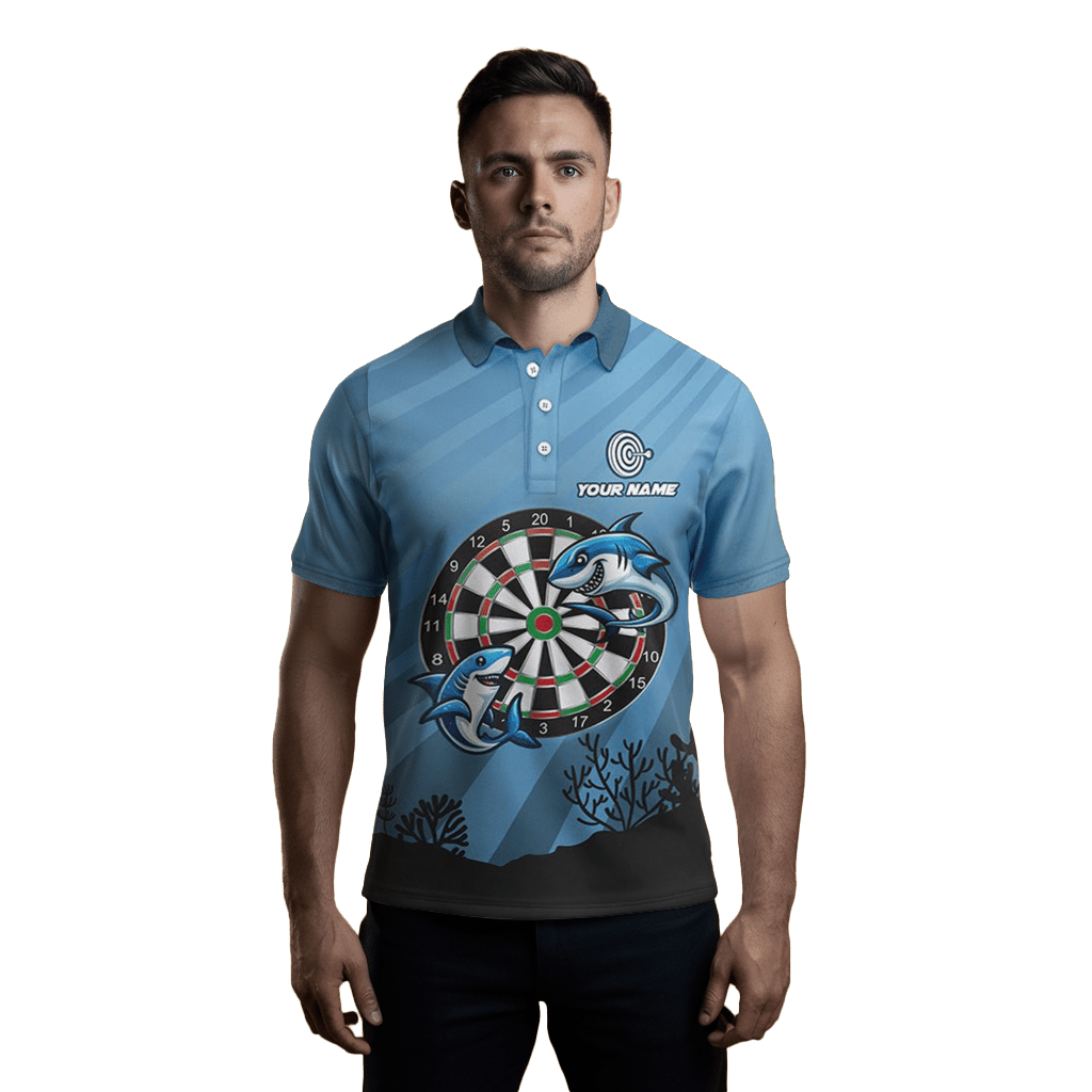 Herren Shark Dart Board Polo Shirt - Blaues individuelles Darts - Geschenk T1284 - Outfitsuche