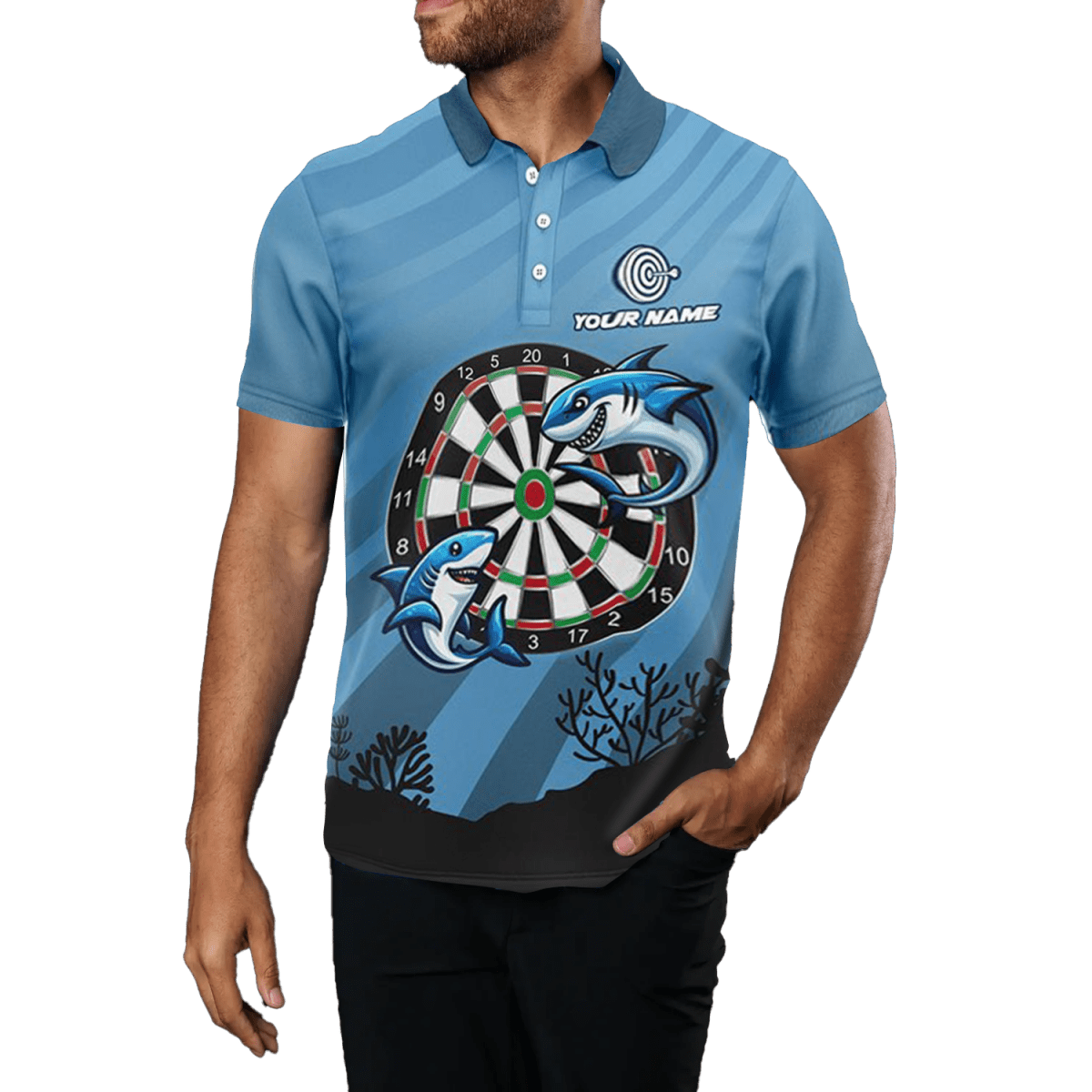 Herren Shark Dart Board Polo Shirt - Blaues individuelles Darts - Geschenk T1284 - Outfitsuche