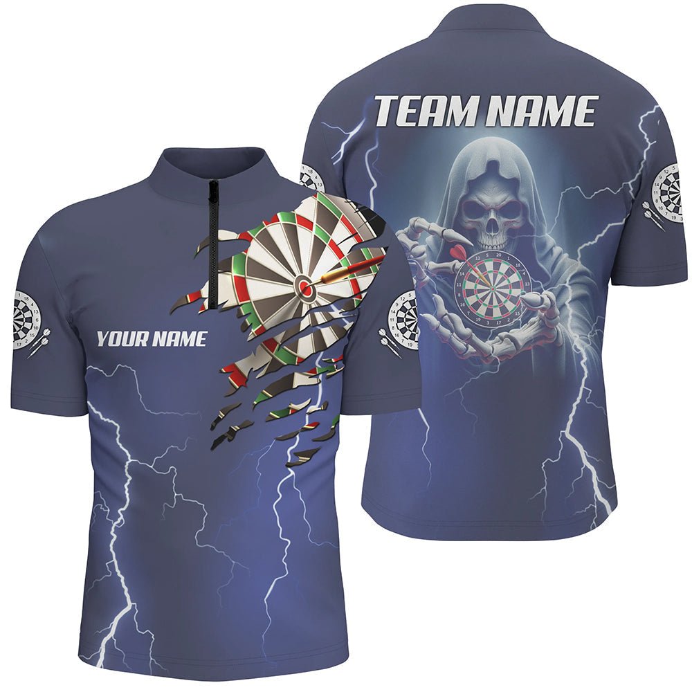 Herren Skelett Darts Donner Blitz Blaues Polo Shirt T1471 - Outfitsuche