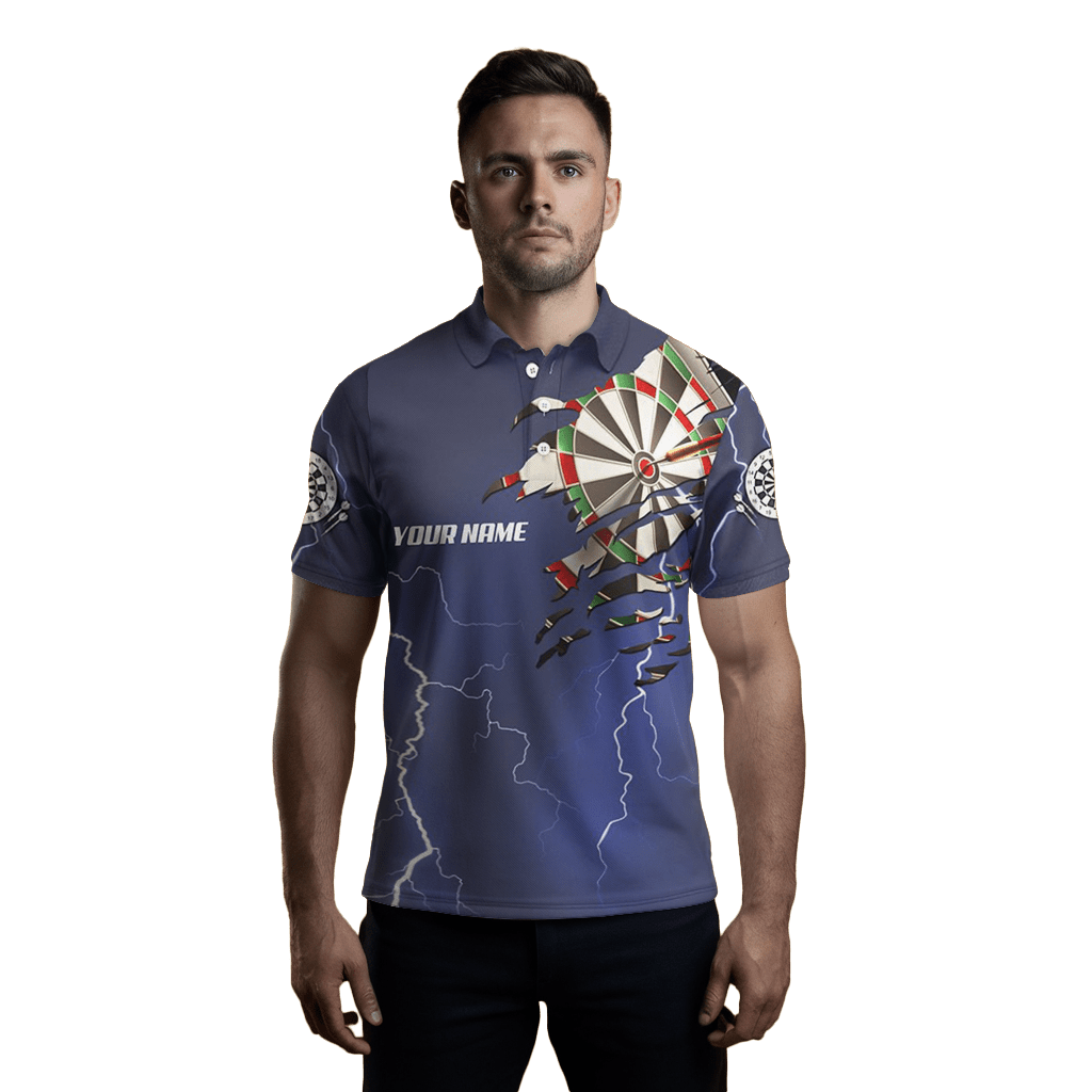 Herren Skelett Darts Donner Blitz Blaues Polo Shirt T1471 - Outfitsuche