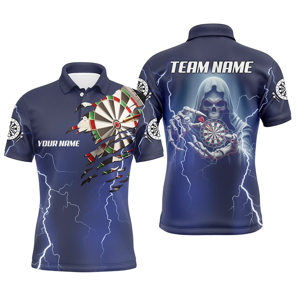 Herren Skelett Darts Donner Blitz Blaues Polo Shirt T1471 - Outfitsuche