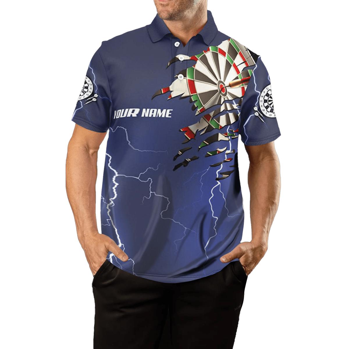 Herren Skelett Darts Donner Blitz Blaues Polo Shirt T1471 - Outfitsuche