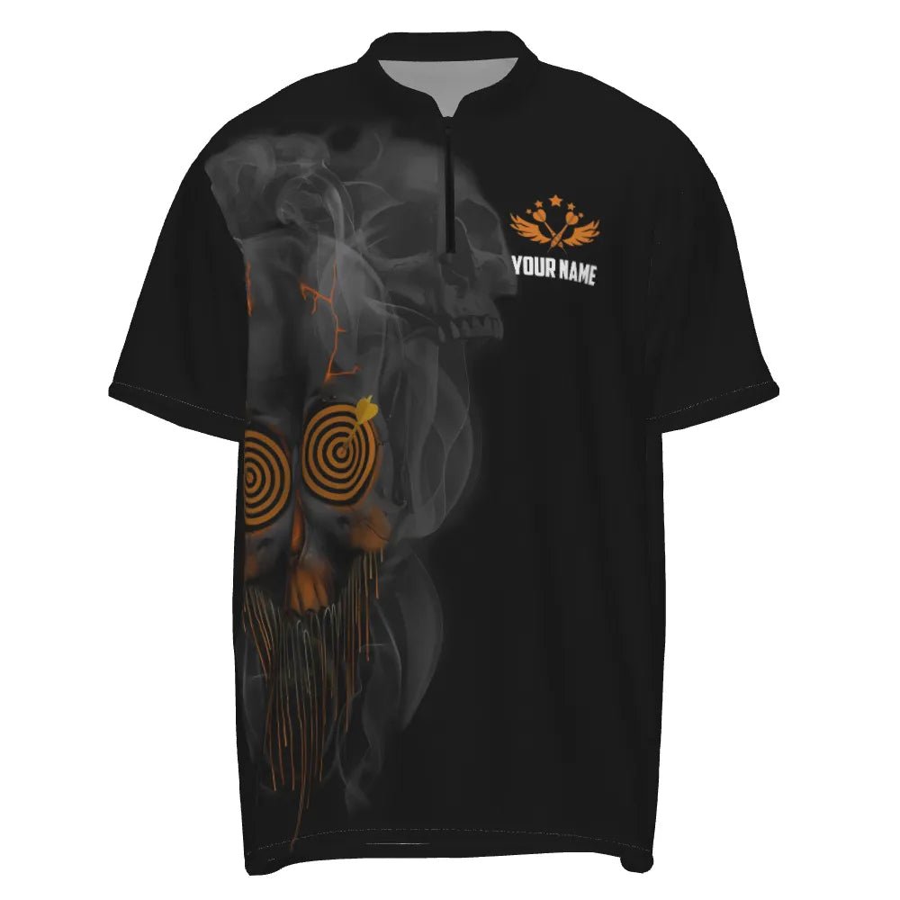 Herren Skull Darts 1/4 Zip Shirt Halloween Orange Dartshirt für Männer Dart Trikots Y415 - Outfitsuche