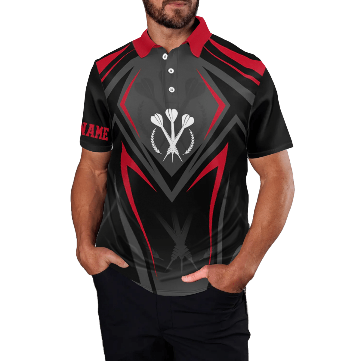 Herren Sportliches Darts Polo Shirt, Rot/Schwarz, Dart Trikot P124 - Outfitsuche