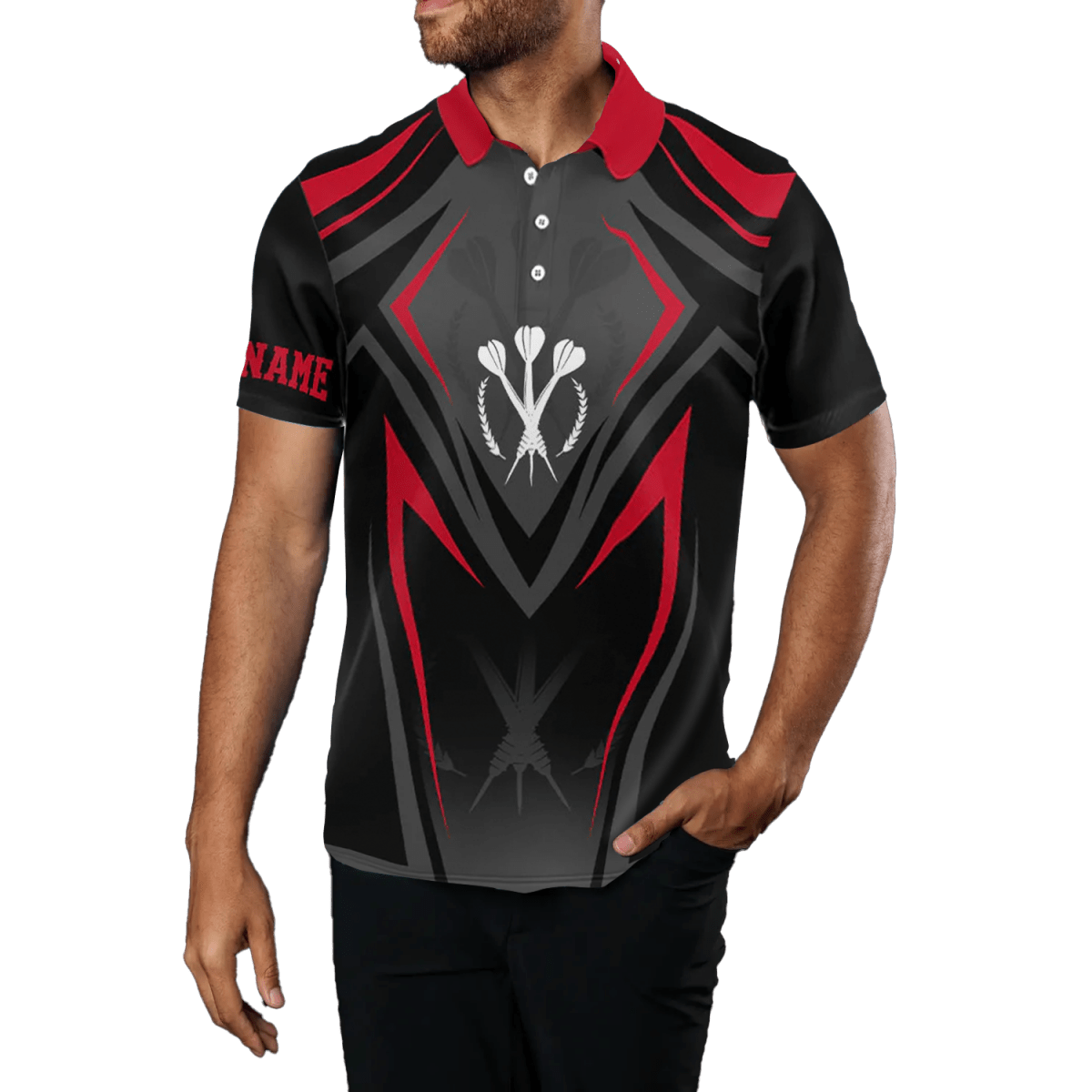 Herren Sportliches Darts Polo Shirt, Rot/Schwarz, Dart Trikot P124 - Outfitsuche