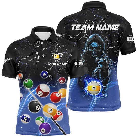 Herren Thunder Lightning Blau Skull 9 - Ball Pool Polo - Shirt V1123 - Outfitsuche