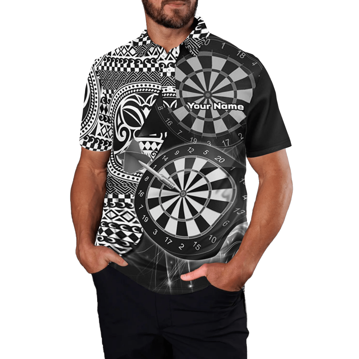 Herren Tribal Weiß Schwarz Dart Polo Shirts V1146 - Outfitsuche