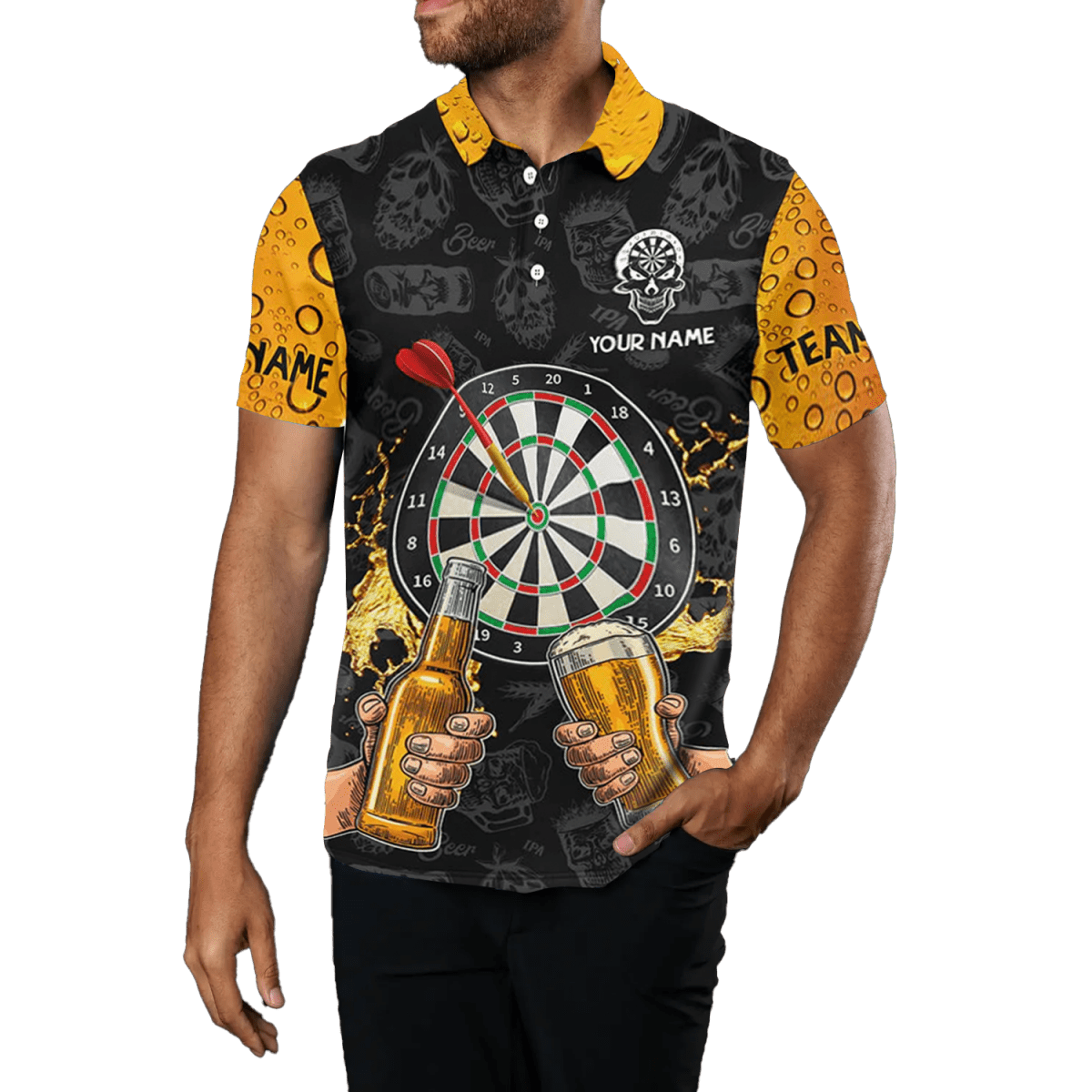 Herren Trink - Darts Polo mit Viertel - Zip - Bier - Dartspieler Design Y8221 - Outfitsuche