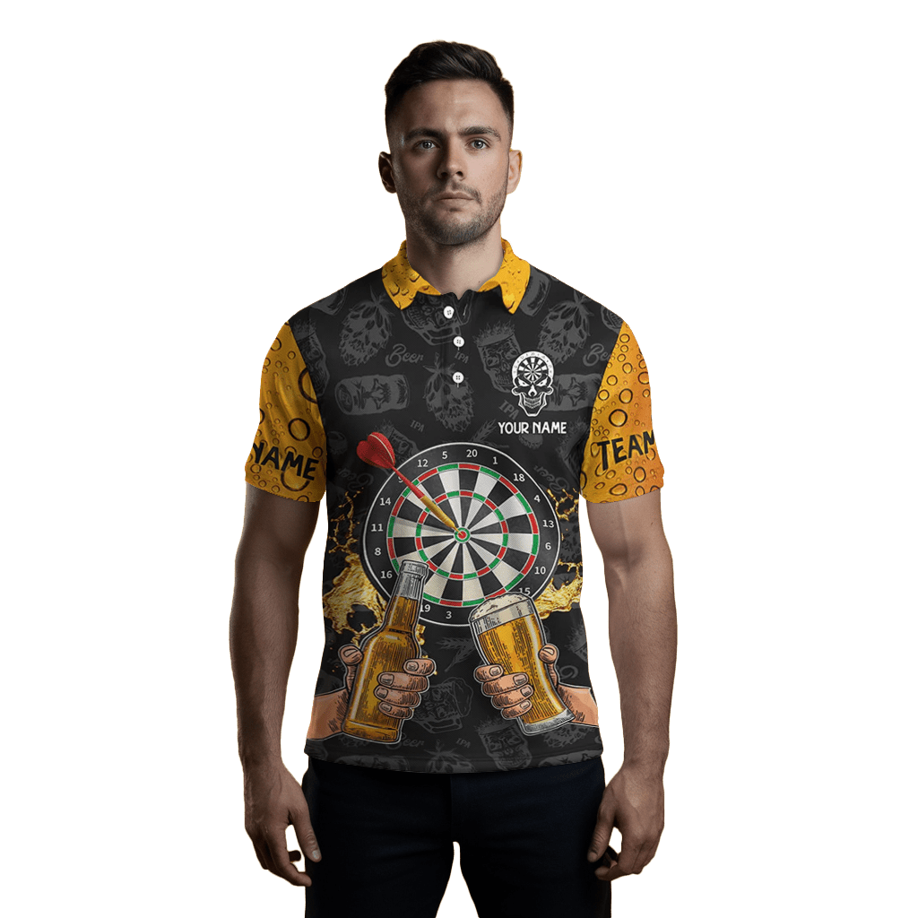 Herren Trink - Darts Polo mit Viertel - Zip - Bier - Dartspieler Design Y8221 - Outfitsuche