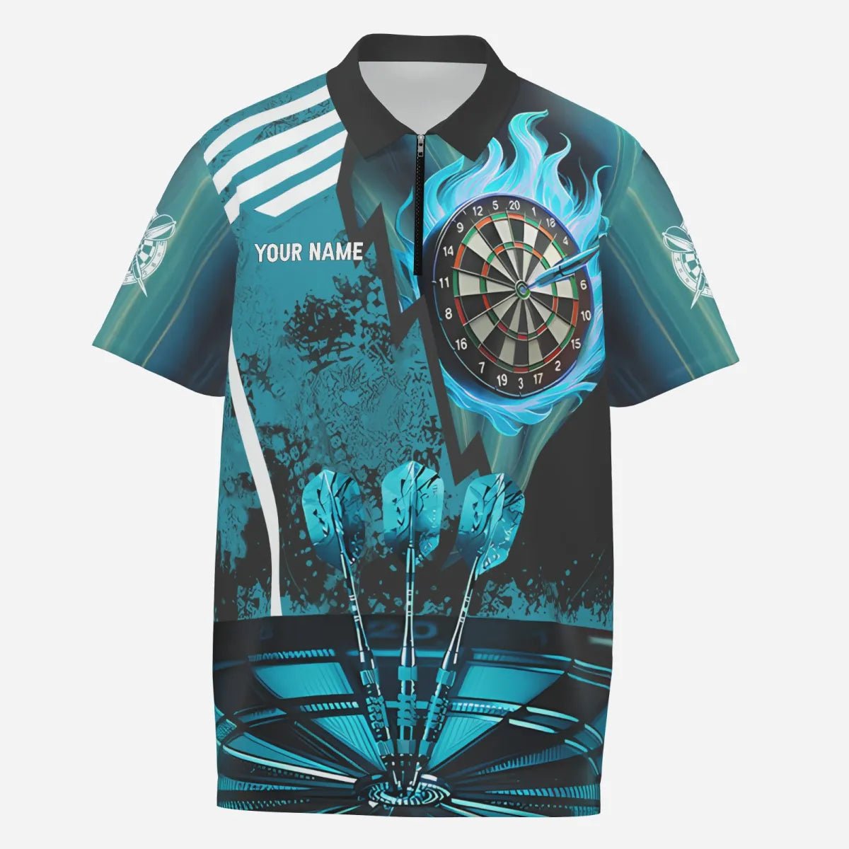 Herren - Turquoise Feuerflammen - Dartshirt - Individuelles Ziel - Design T2702 - Outfitsuche