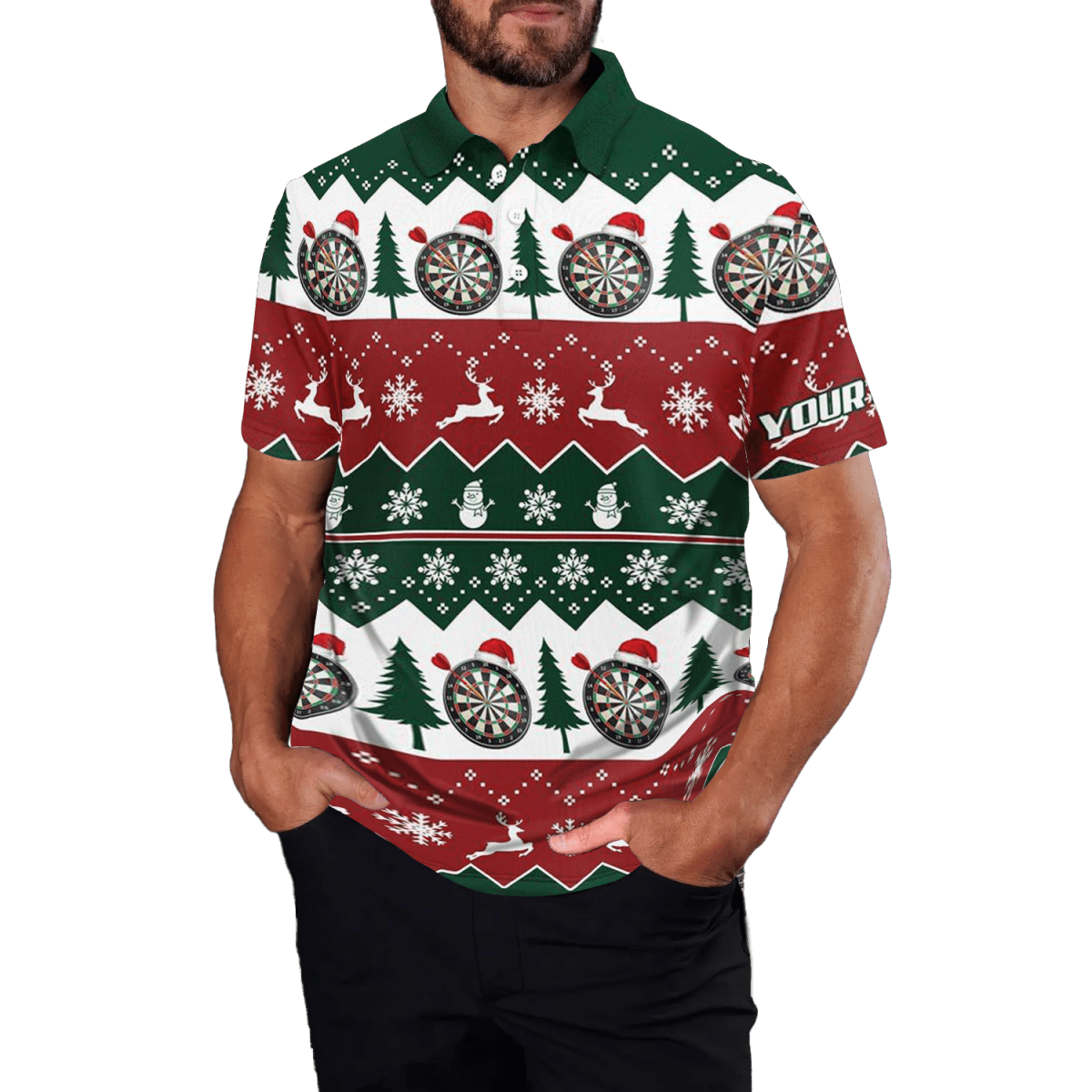 Herren Weihnachts - Darts Polo Shirt mit Schneeflocken, Grün R353 - Outfitsuche