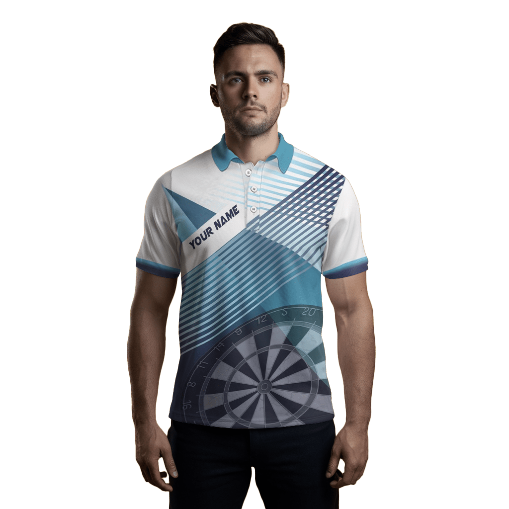 Herren Weiß Blau Silhouette Dart Polo Shirt L0823 - Outfitsuche