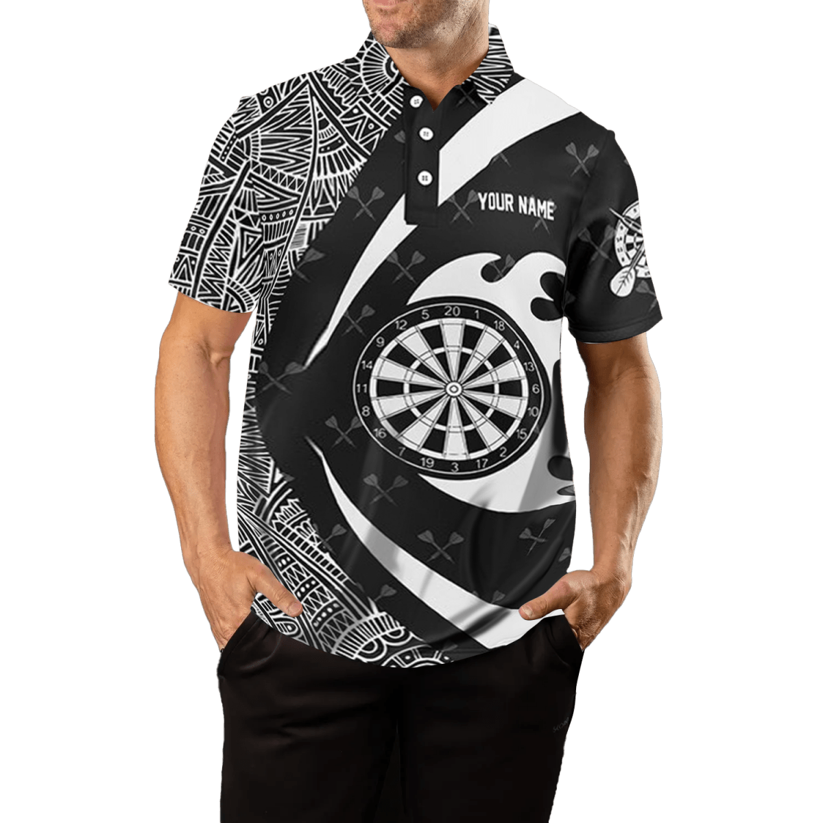 Herren Weiß & Schwarz Tribal Muster Darts Polo Shirt T1358 - Outfitsuche