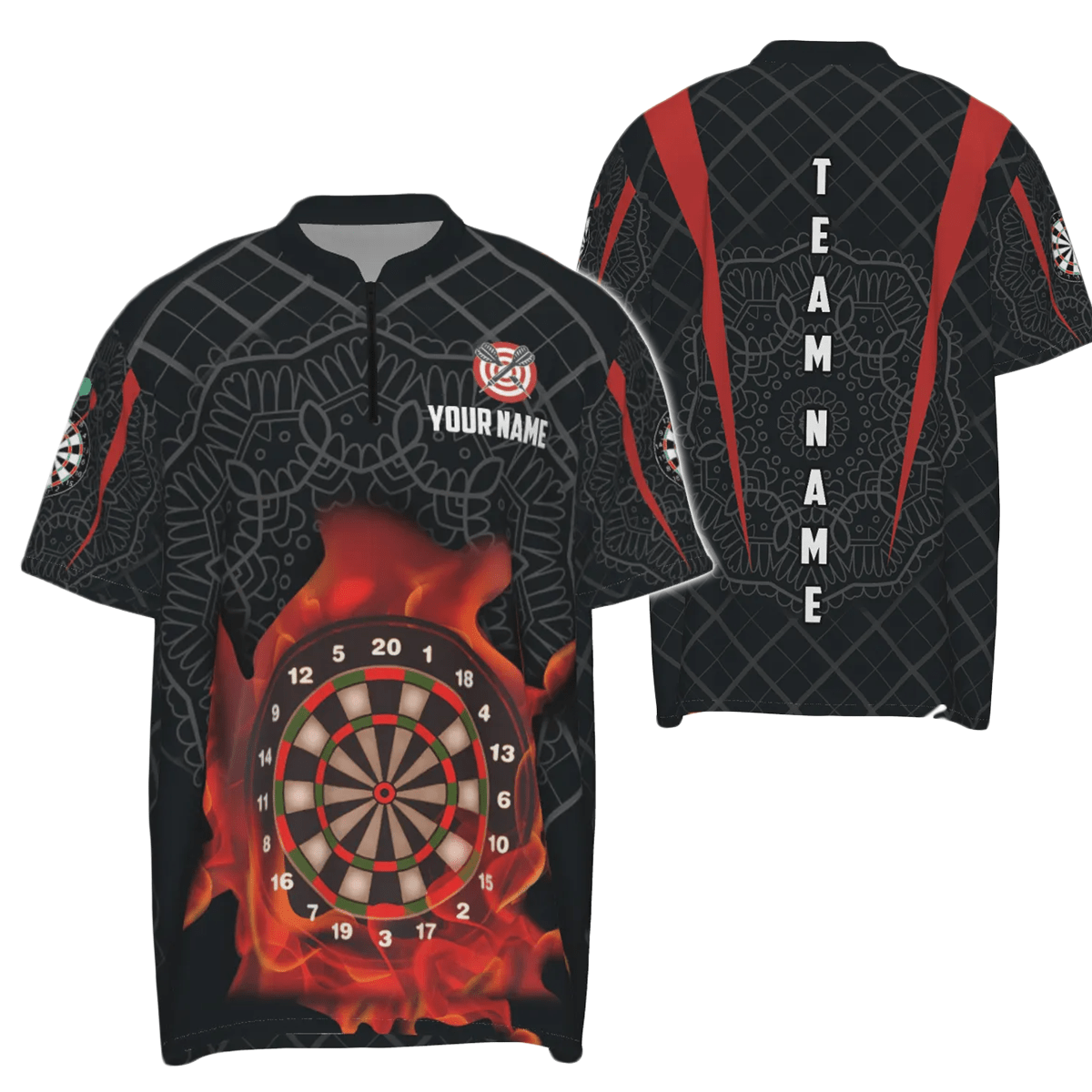 Individuell anpassbares Herren Dart-Shirt mit Celtic-Muster und Flammen-Darts, Dart-Trikot y566 - Outfitsuche