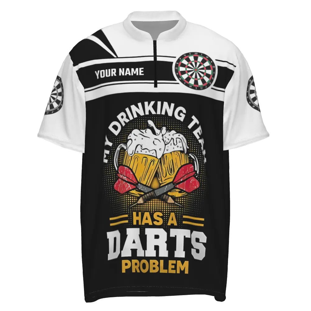 Individuell anpassbares Herren Dart-Shirt mit "My Drinking Team" Motiv, 1/4 Zip Dart-Trikot O902 - Outfitsuche