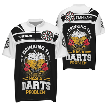 Individuell anpassbares Herren Dart-Shirt mit "My Drinking Team" Motiv, 1/4 Zip Dart-Trikot O902 - Outfitsuche