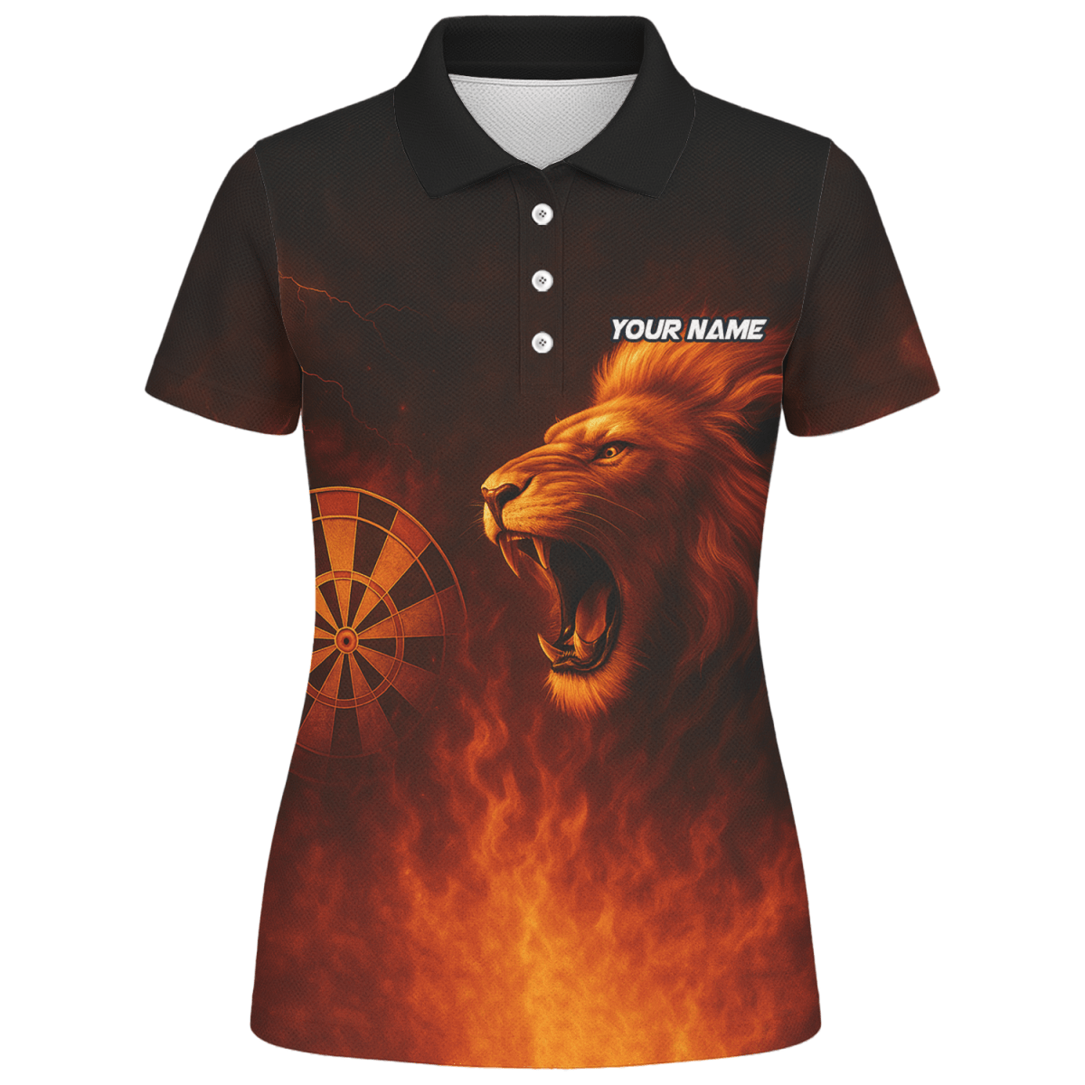 Individuell Personalisiertes Poloshirt mit Brüllendem Löwen und Flammen Schwarz - Orange Für Damen T4859 - Outfitsuche