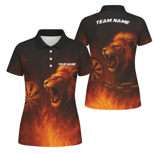Individuell Personalisiertes Poloshirt mit Brüllendem Löwen und Flammen Schwarz - Orange Für Damen T4859 - Outfitsuche