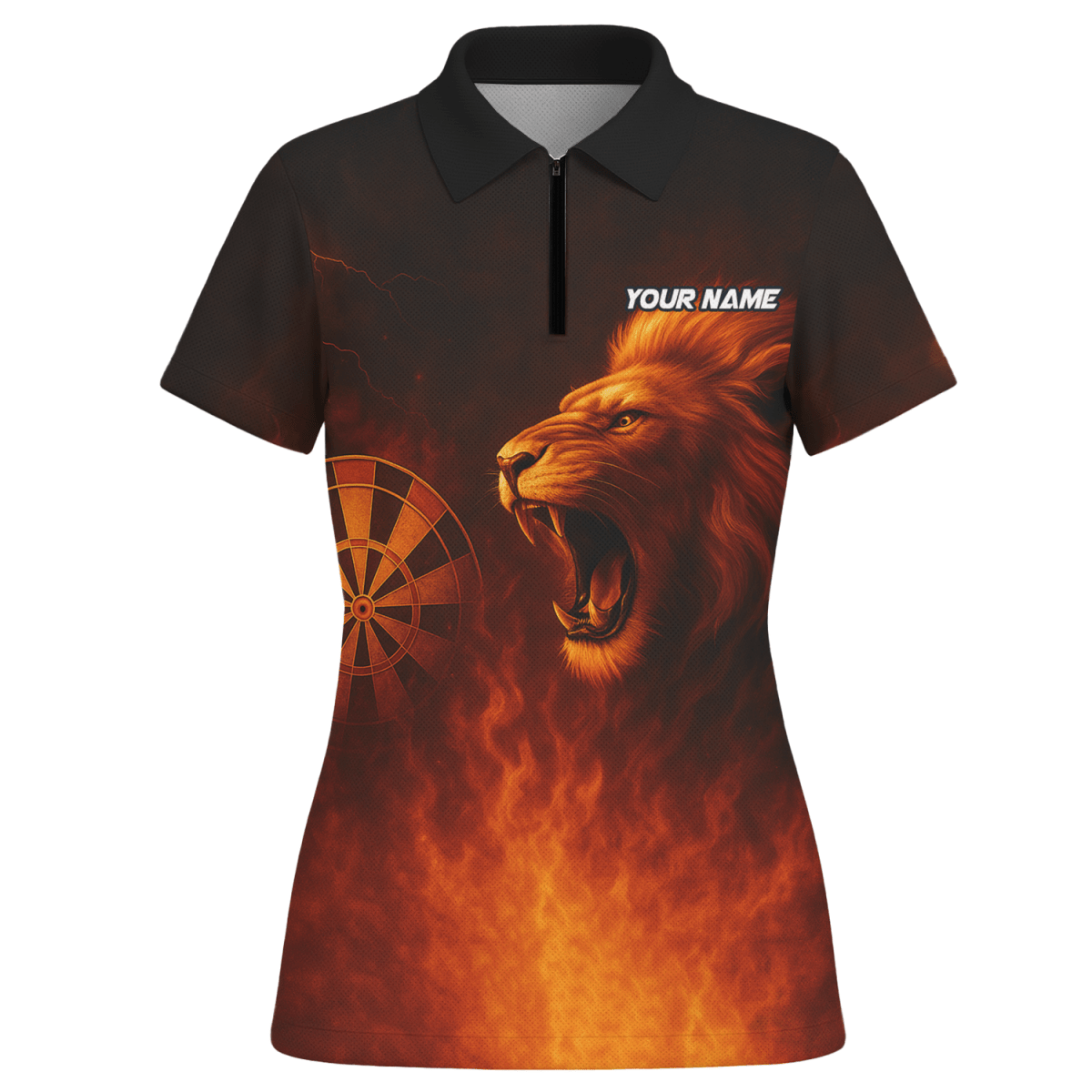 Individuell Personalisiertes Poloshirt mit Brüllendem Löwen und Flammen Schwarz - Orange Für Damen T4859 - Outfitsuche