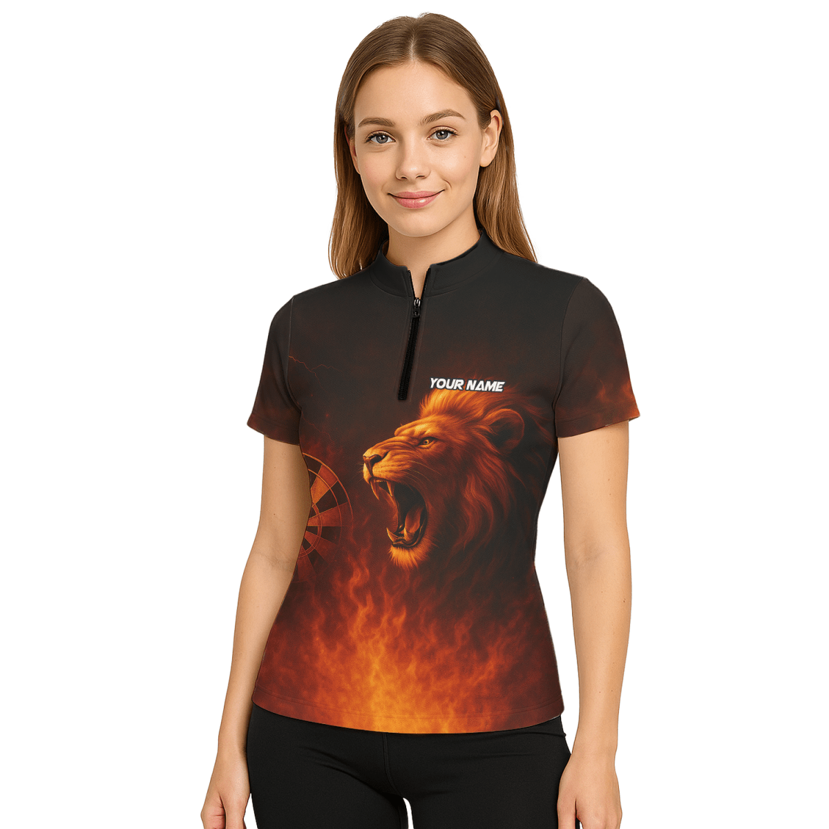 Individuell Personalisiertes Poloshirt mit Brüllendem Löwen und Flammen Schwarz - Orange Für Damen T4859 - Outfitsuche