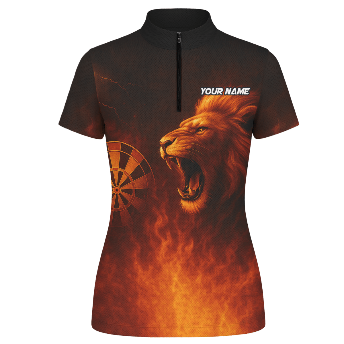 Individuell Personalisiertes Poloshirt mit Brüllendem Löwen und Flammen Schwarz - Orange Für Damen T4859 - Outfitsuche