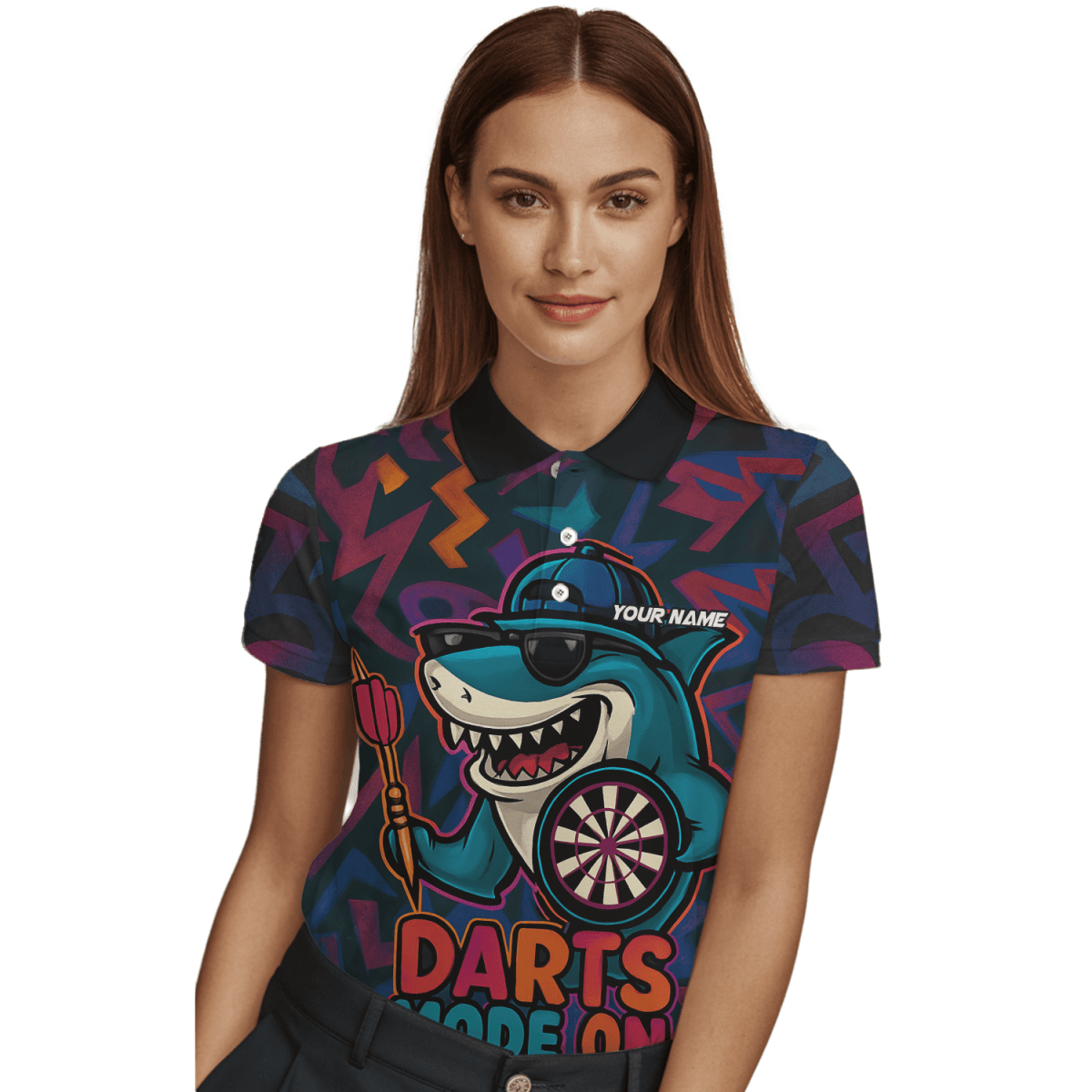 Individuelles Damen Dart Poloshirt mit Sensenmann Motiv in Schwarz - Rot Riss - Optik X1942 - Outfitsuche