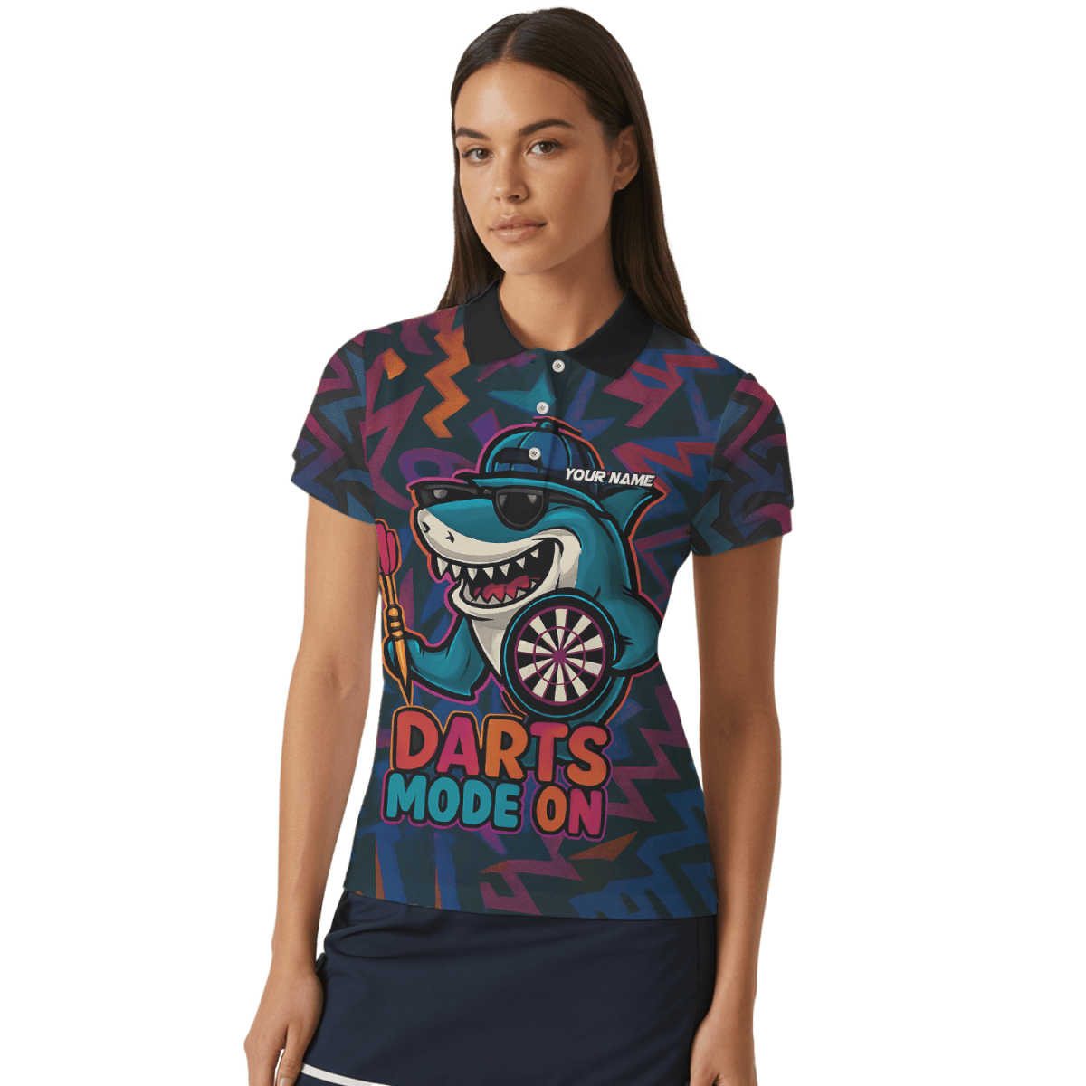 Individuelles Damen Dart Poloshirt mit Sensenmann Motiv in Schwarz - Rot Riss - Optik X1942 - Outfitsuche