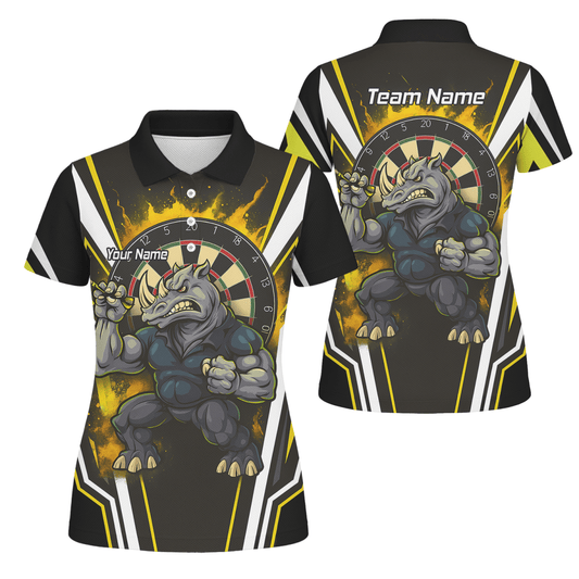Individuelles Damen Darts Poloshirt mit aggressivem Nashorn - Motiv (Schwarz Gold Weiß) U9140 - Outfitsuche